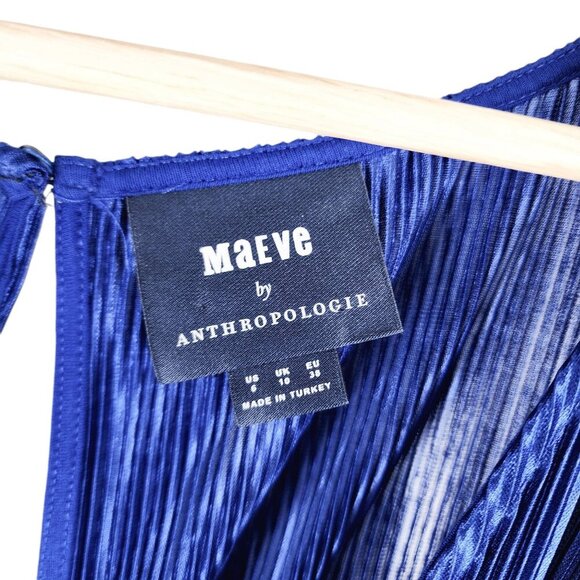 Anthropologie Maeve Sonata Pleated Jumpsuit Blue Tied Women's Size 6 Textured - Picture 5 of 16